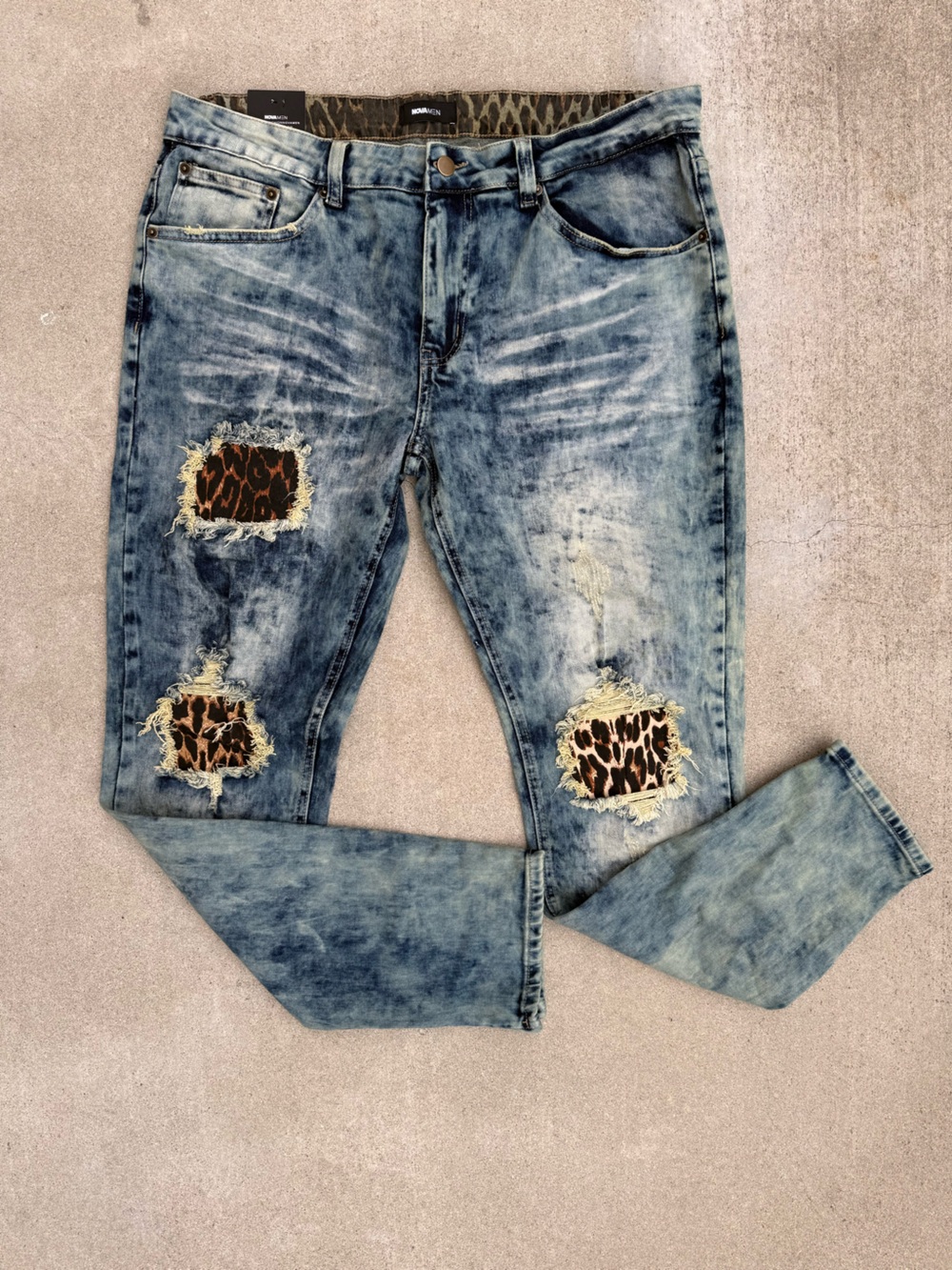 NEW Novamen Distressed Leopard Patch Skinny Jeans (Size 38)